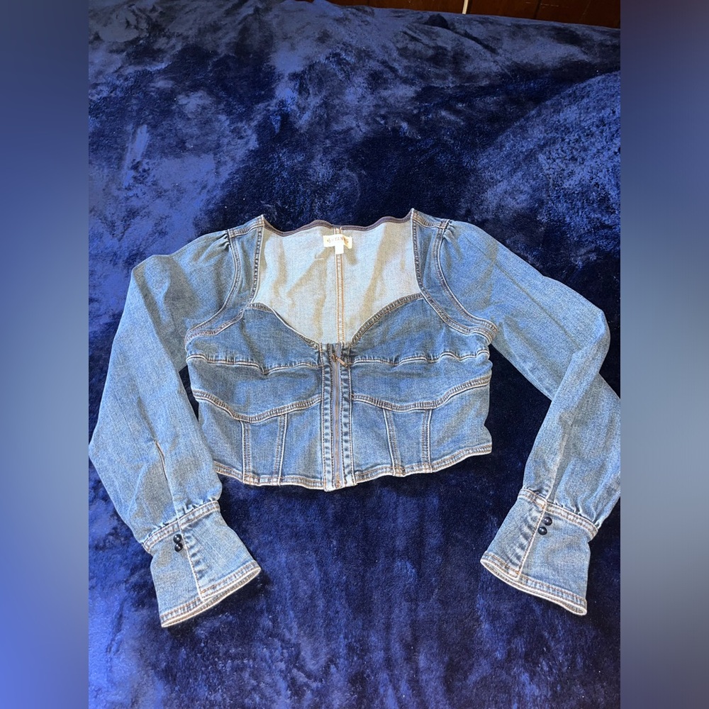 Western Denim long sleeve crop top